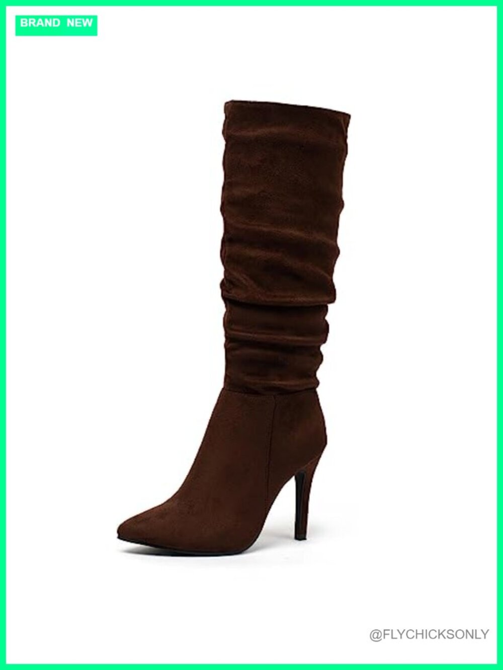 Stiletto Knee High Boots Faux Suede Slouchy Dressy Pointed Toe Side Zip
